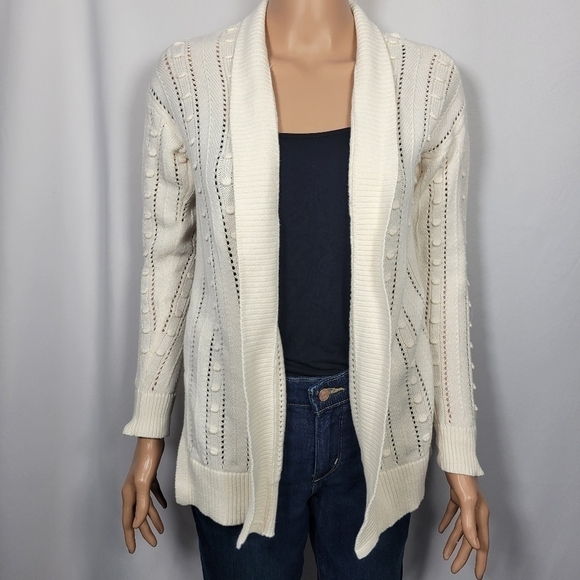 Loft 100% Cotton Cardigan with Eyelet and Polka-dot Textured Detail Size XS - Picture 1 of 12